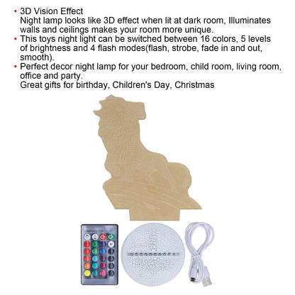 3D Night Light Dimmable 3D Illusion Lamp with 16 Color Changes Remote Control Smart Touch for Kids V1294-YM0523-3119210267011