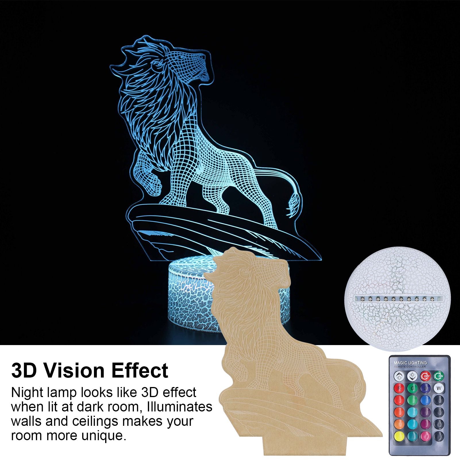 3D Night Light Dimmable 3D Illusion Lamp with 16 Color Changes Remote Control Smart Touch for Kids V1294-YM0523-3119210267011