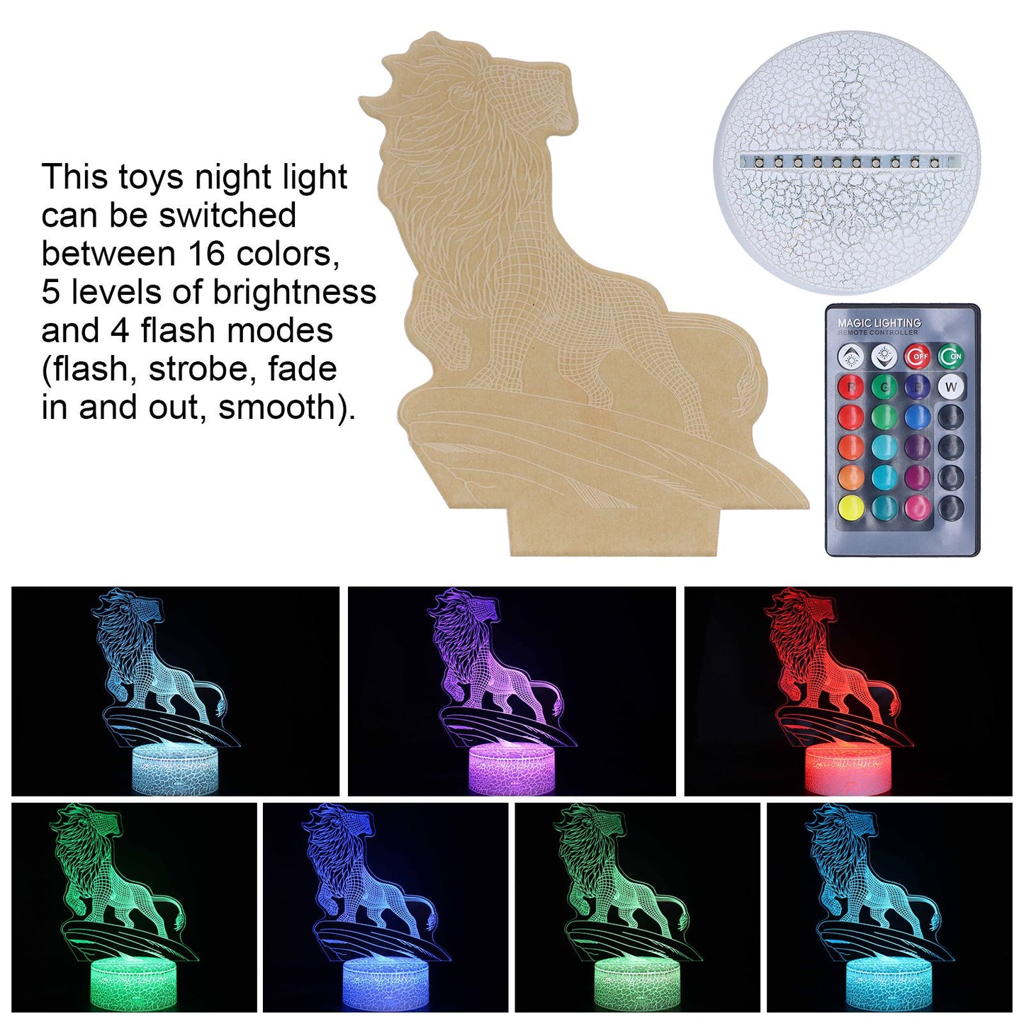 3D Night Light Dimmable 3D Illusion Lamp with 16 Color Changes Remote Control Smart Touch for Kids V1294-YM0523-3119210267011