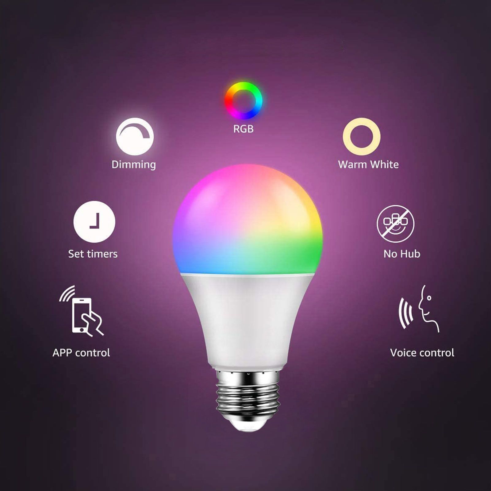 LED Smart Bulb 9W E27 RGB Dimming Light Voice Control Smart Home Bulb for Google 85-265V V1294-YM0523-3119210267211