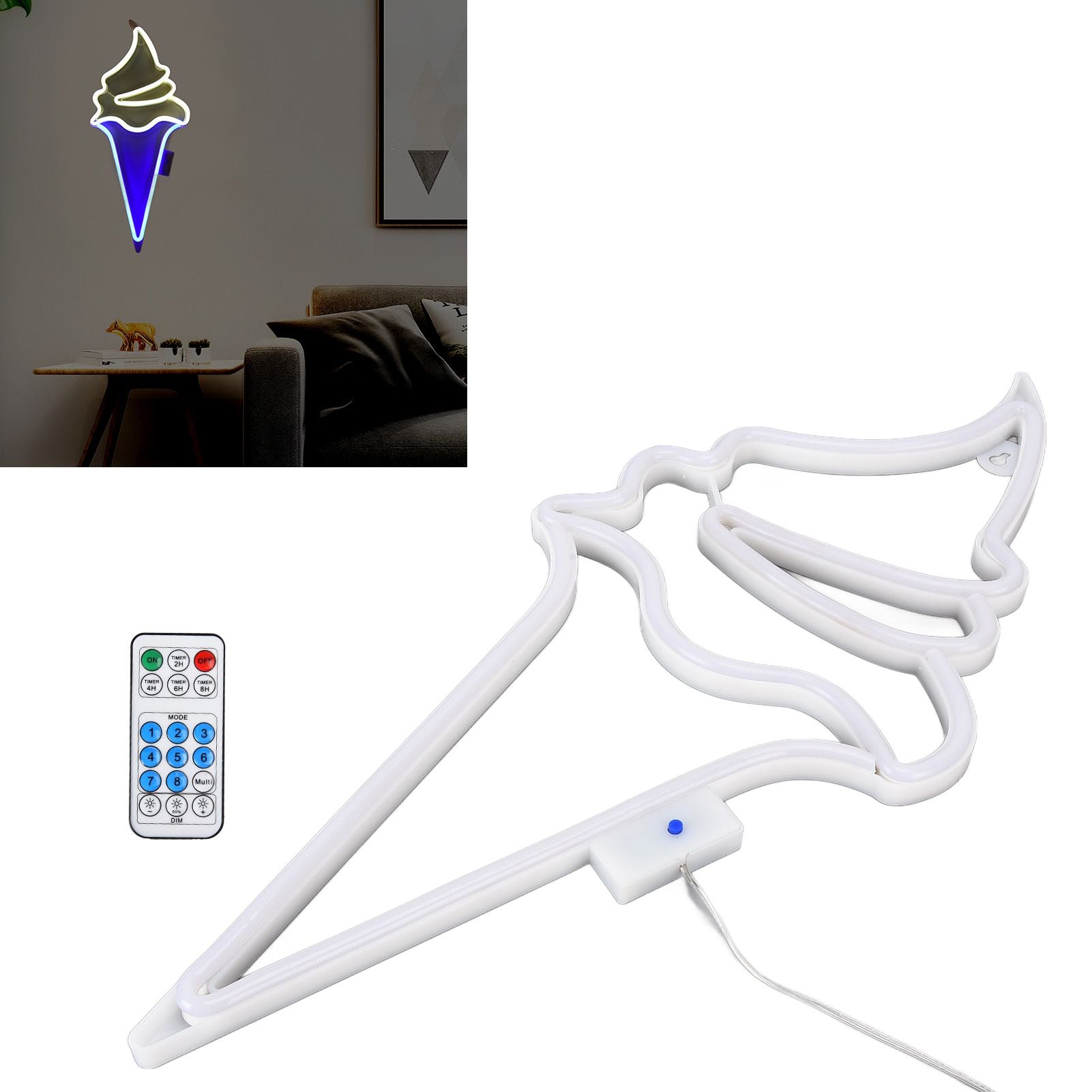 LED Neon Light Ice Cream Waterproof Battery USB Powered Hangable Decorative Remote Control Neon Sign for Home V1294-YM0523-3119210270016