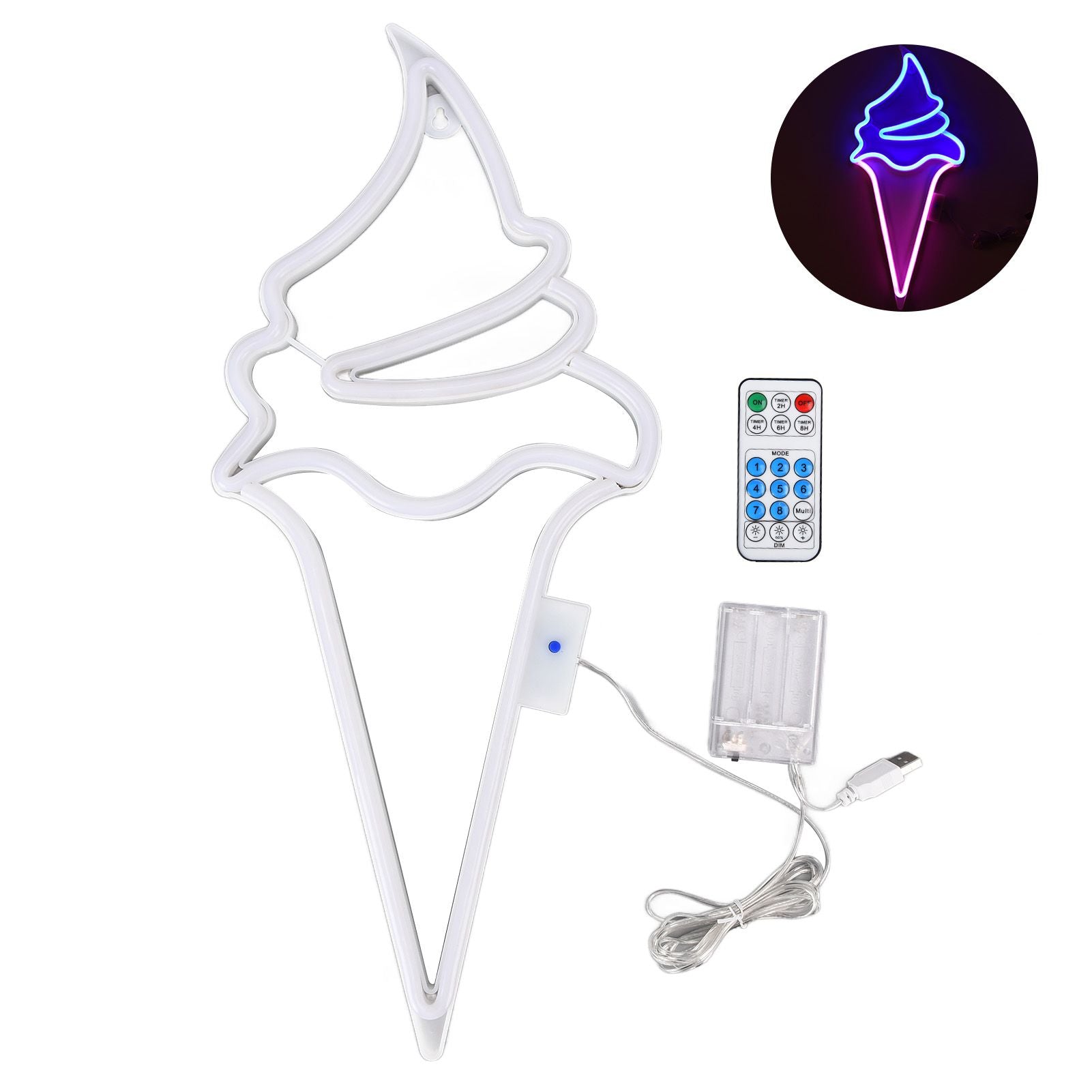 LED Neon Light Ice Cream Waterproof Battery USB Powered Hangable Decorative Remote Control Neon Sign for Home V1294-YM0523-3119210270017