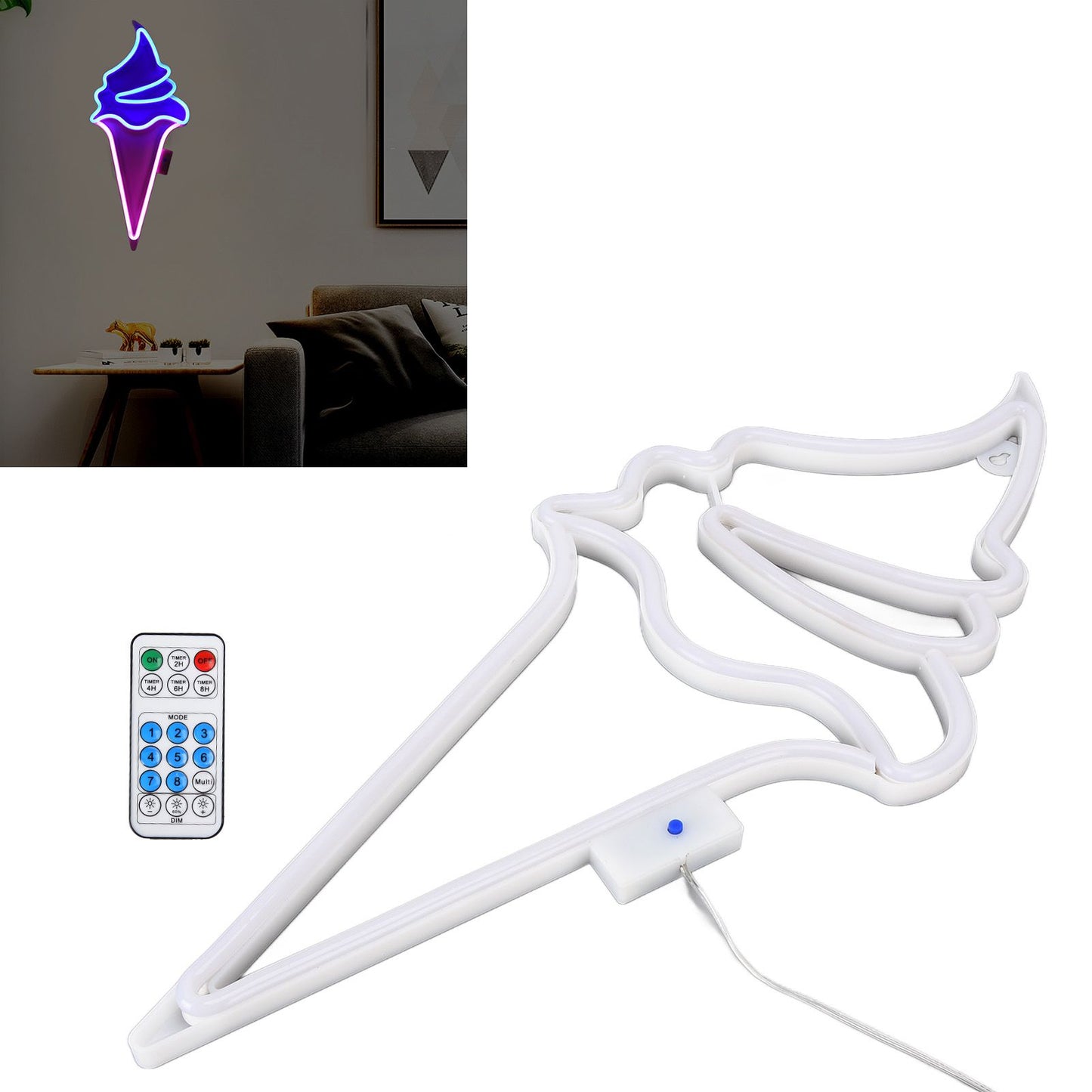 LED Neon Light Ice Cream Waterproof Battery USB Powered Hangable Decorative Remote Control Neon Sign for Home V1294-YM0523-3119210270017
