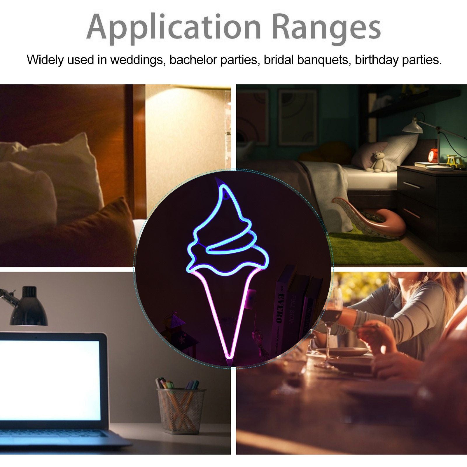 LED Neon Light Ice Cream Waterproof Battery USB Powered Hangable Decorative Remote Control Neon Sign for Home V1294-YM0523-3119210270017