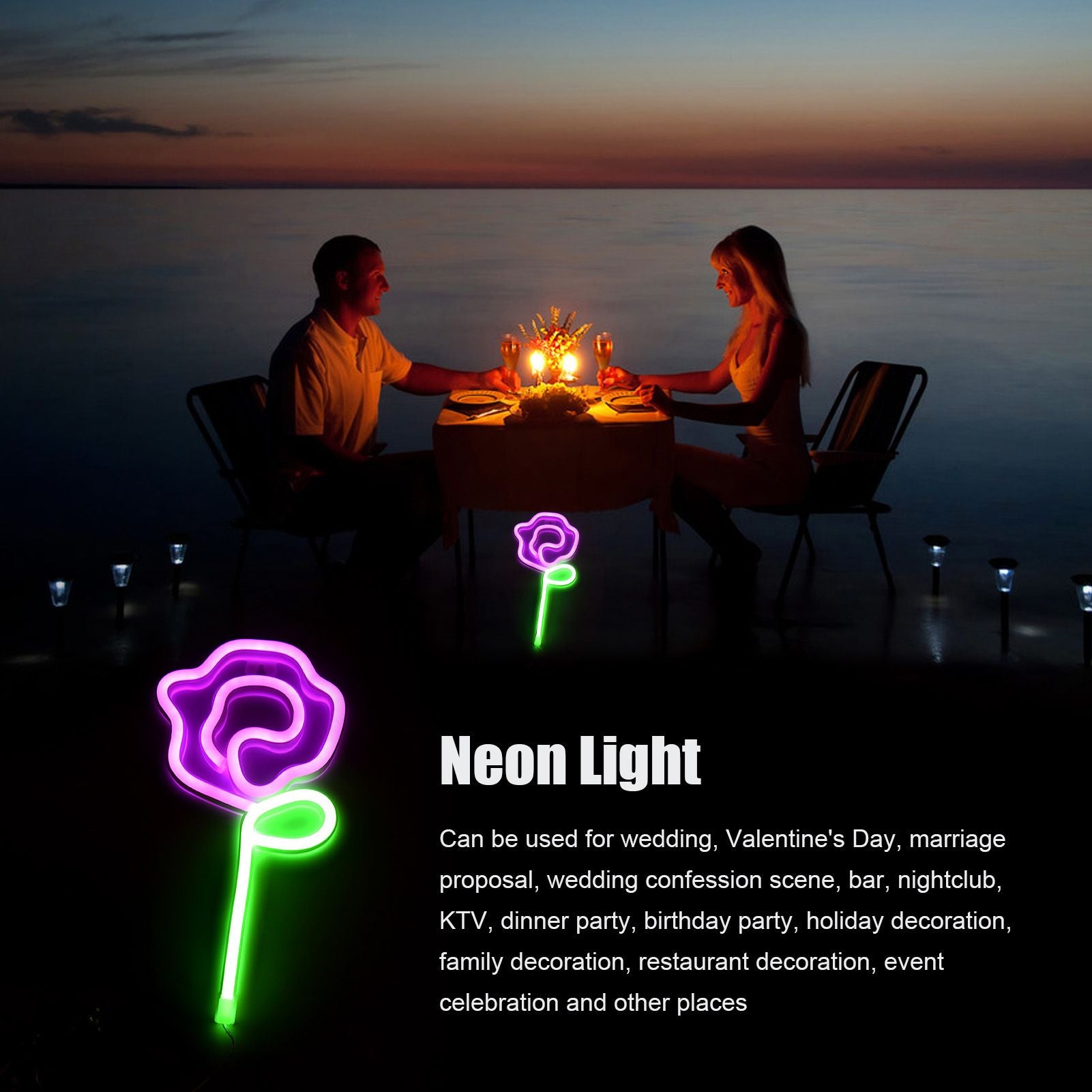 Neon Lights Rose Flower Style Valentine's Day Proposal Wedding Confession Scene Home Decoration LightsPink V1294-YM0523-3119210270312