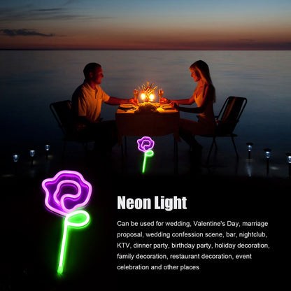 Neon Lights Rose Flower Style Valentine's Day Proposal Wedding Confession Scene Home Decoration LightsPink V1294-YM0523-3119210270312