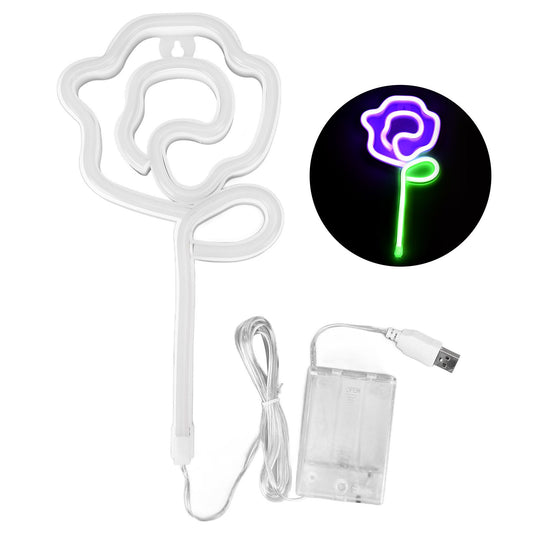 Neon Lights Rose Flower Style Valentine's Day Proposal Wedding Confession Scene Home Decoration LightsPurple V1294-YM0523-3119210270313