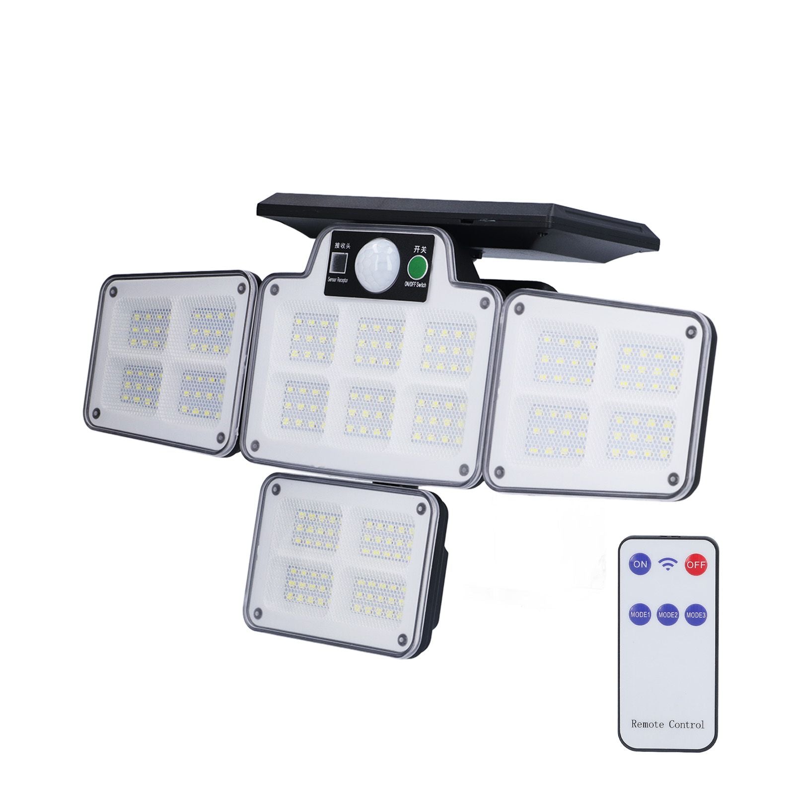 LED Solar Lights Outdoor 4 Adjustable Heads Motion Sensor Light 450LM 3 Modes Wide Angle Wall Light for V1294-YM0523-3119210270711