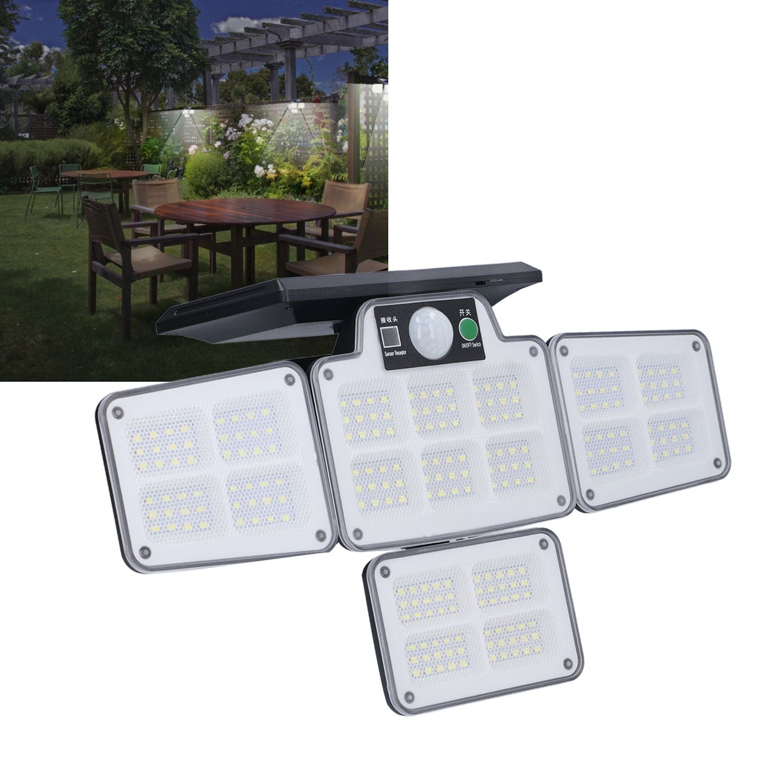 LED Solar Lights Outdoor 4 Adjustable Heads Motion Sensor Light 450LM 3 Modes Wide Angle Wall Light for V1294-YM0523-3119210270711