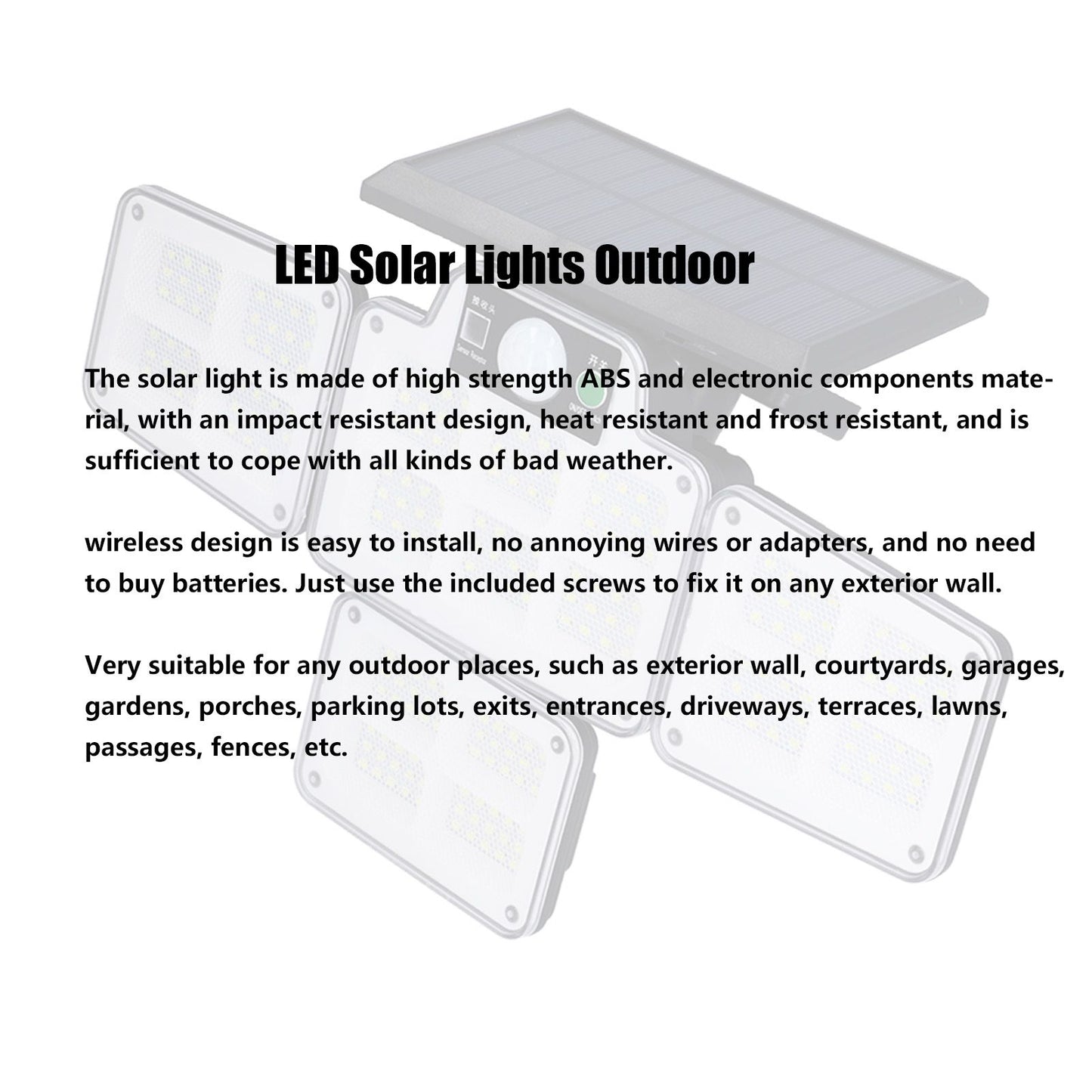 LED Solar Lights Outdoor 4 Adjustable Heads Motion Sensor Light 450LM 3 Modes Wide Angle Wall Light for V1294-YM0523-3119210270711