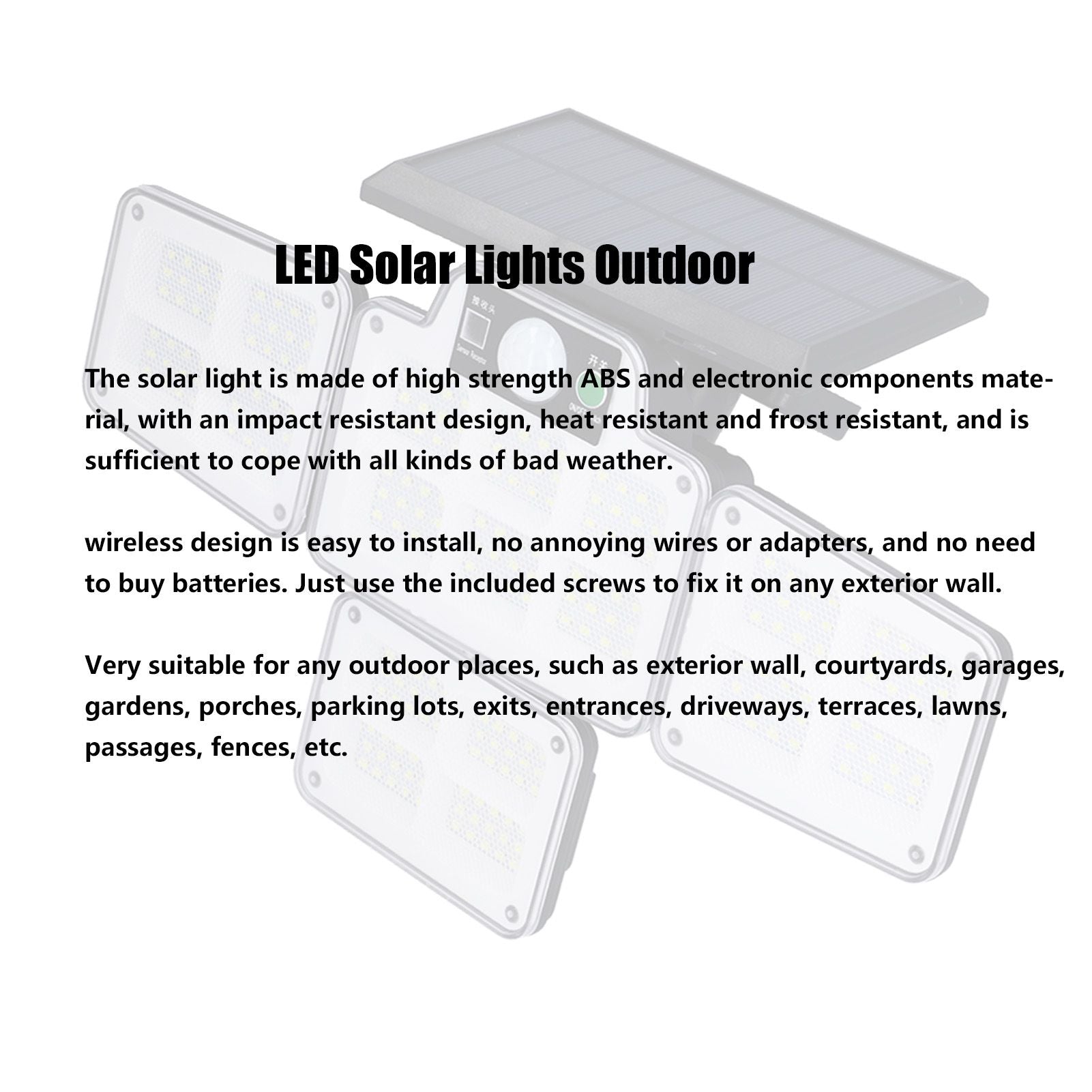 LED Solar Lights Outdoor 4 Adjustable Heads Motion Sensor Light 450LM 3 Modes Wide Angle Wall Light for V1294-YM0523-3119210270711