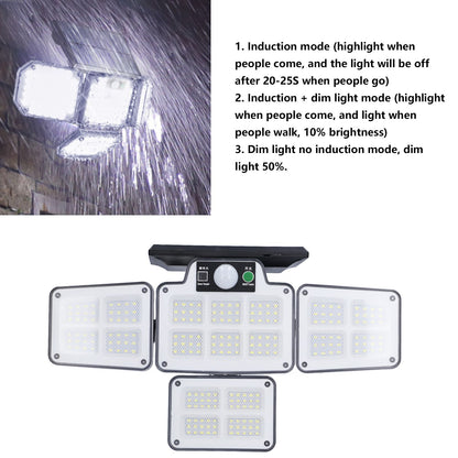 LED Solar Lights Outdoor 4 Adjustable Heads Motion Sensor Light 450LM 3 Modes Wide Angle Wall Light for V1294-YM0523-3119210270711