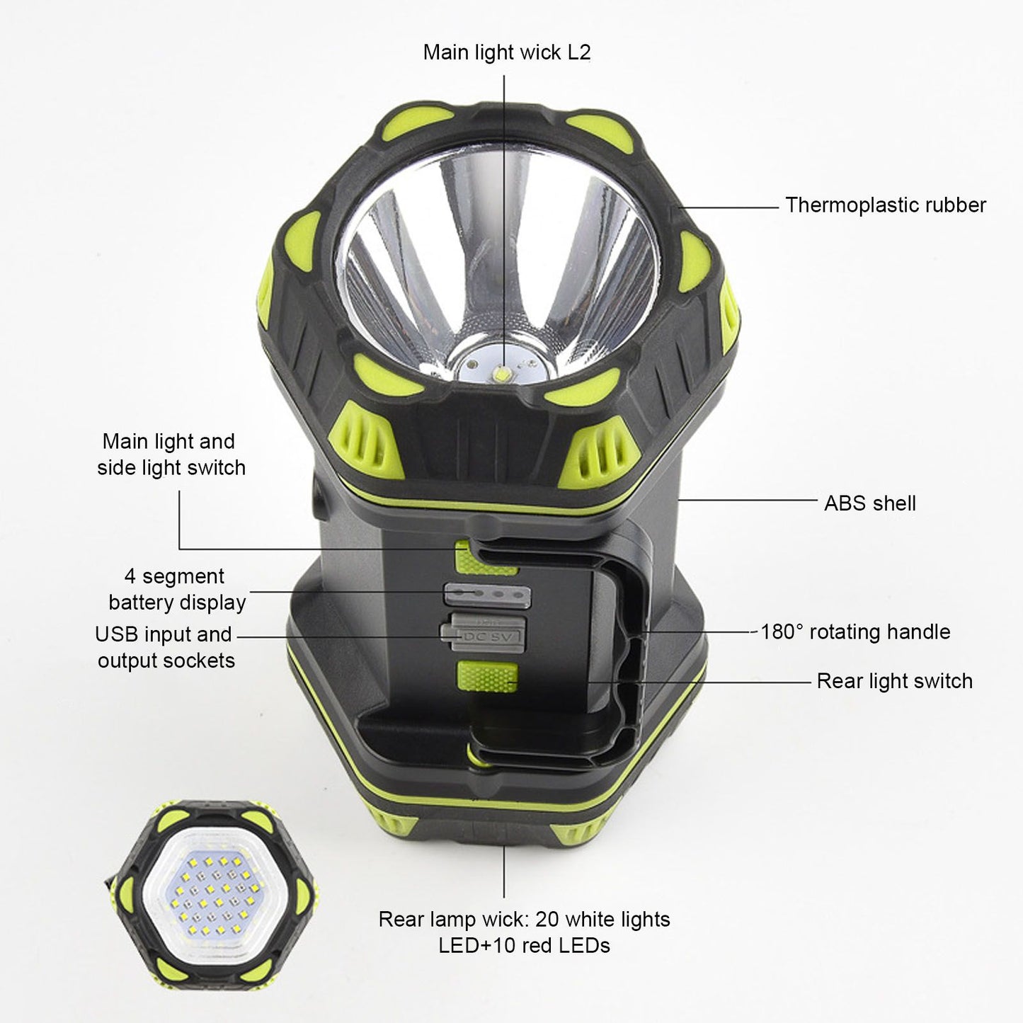 Handheld Flashlight 8 Gears Modes Adjustable Waterproof Rechargeable LED Flashlight with USB Cable for V1294-YM0523-3119210271111