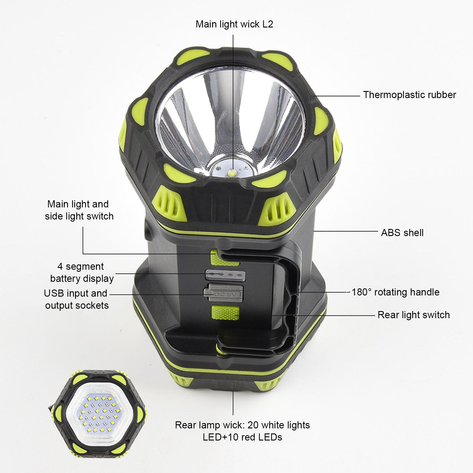 Handheld Flashlight 8 Gears Modes Adjustable Waterproof Rechargeable LED Flashlight with USB Cable for V1294-YM0523-3119210271111