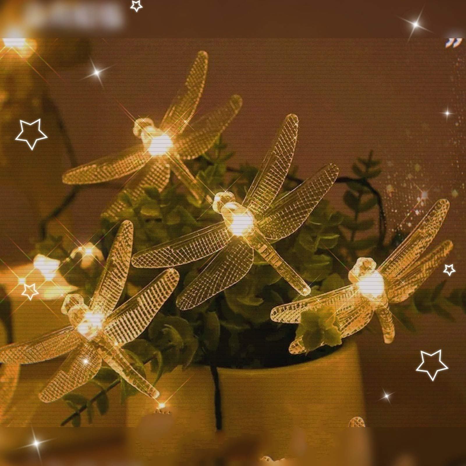 Dragonfly Solar String Lights 30LEDs Solar Powered Fairy Lights Waterproof Outdoor DecorationWarm Light V1294-YM0523-3119210272311