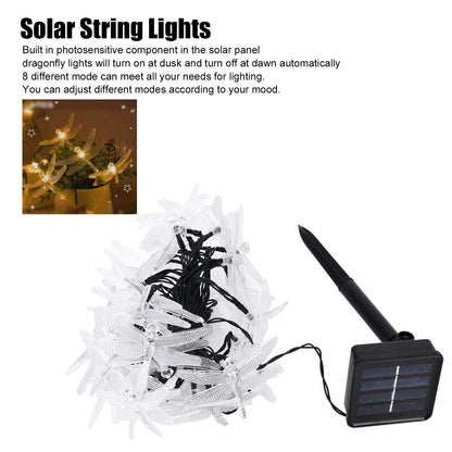 Dragonfly Solar String Lights 30LEDs Solar Powered Fairy Lights Waterproof Outdoor DecorationWarm Light V1294-YM0523-3119210272311