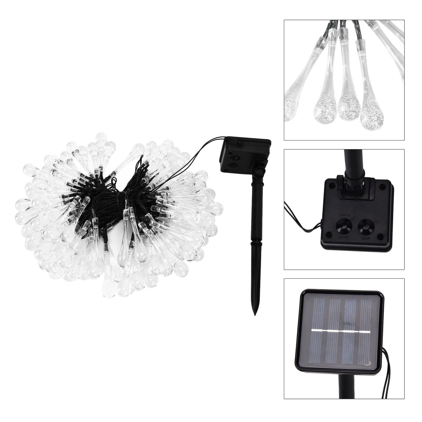 100LEDs String Lights Solar Powered Fairy Lamp 12m/39.3ft Waterproof Drop Shape for Patio Lawn Party V1294-YM0523-3119210272511