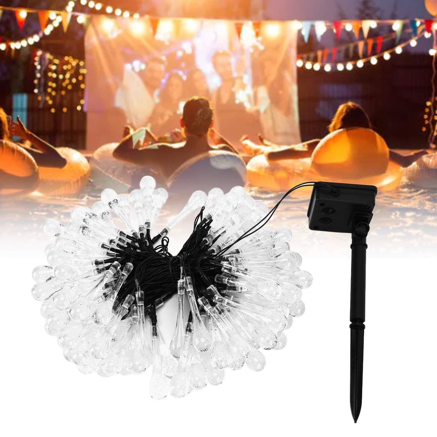100LEDs String Lights Solar Powered Fairy Lamp 12m/39.3ft Waterproof Drop Shape for Patio Lawn Party V1294-YM0523-3119210272511