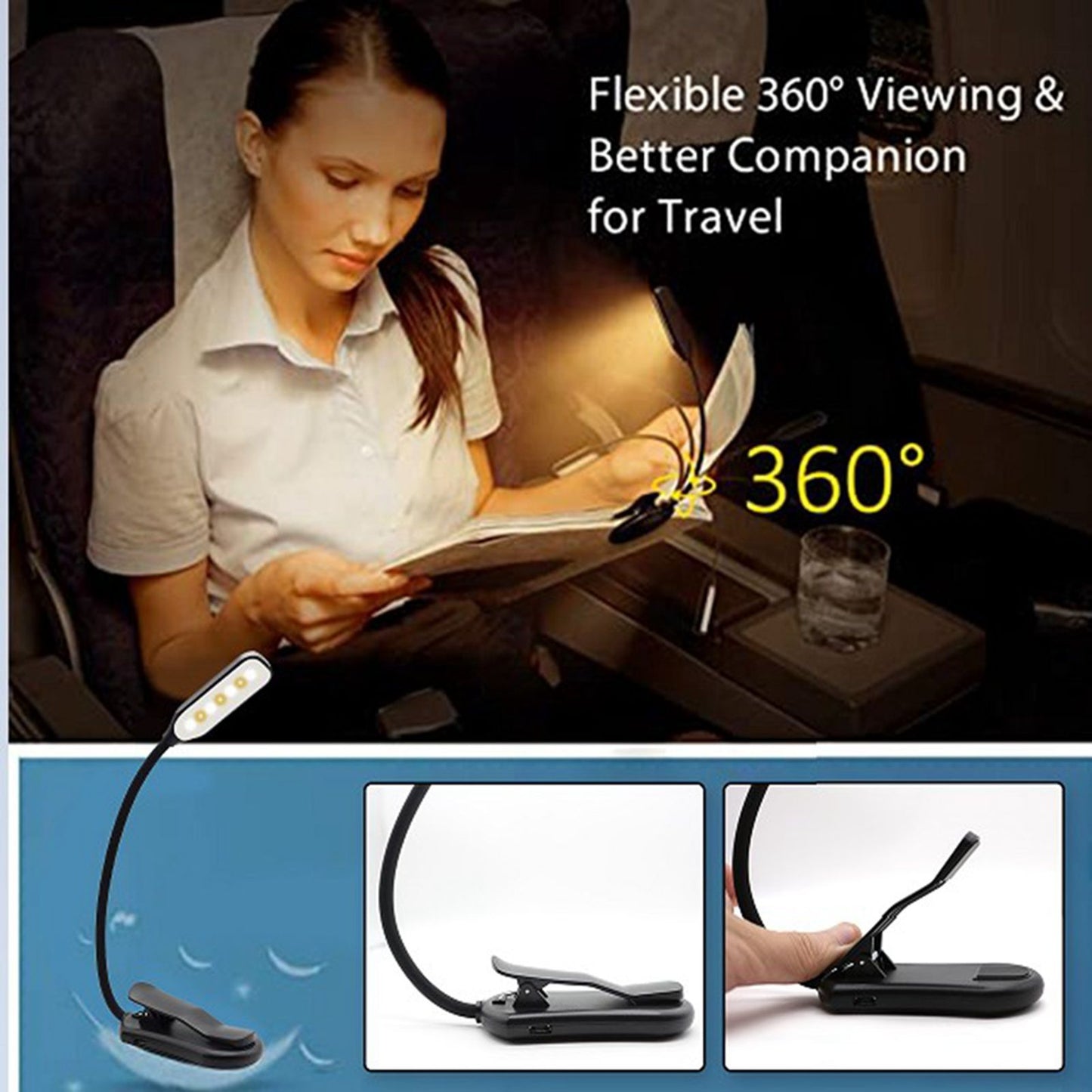 LED Book Light USB Charging 3 Gear Adjustable Reading Light Eye Protection Portable Desk Lamp V1294-YM0523-3119210273311