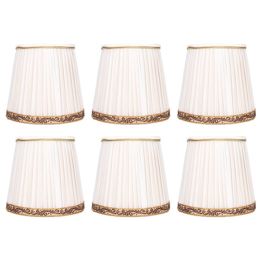 6Pcs Fabric Mesh Lamp Shade Clip On Lampshade Beige Golden Edge Style for E14 Chandelier Ceiling Lamp V1294-YM0523-3119210283611