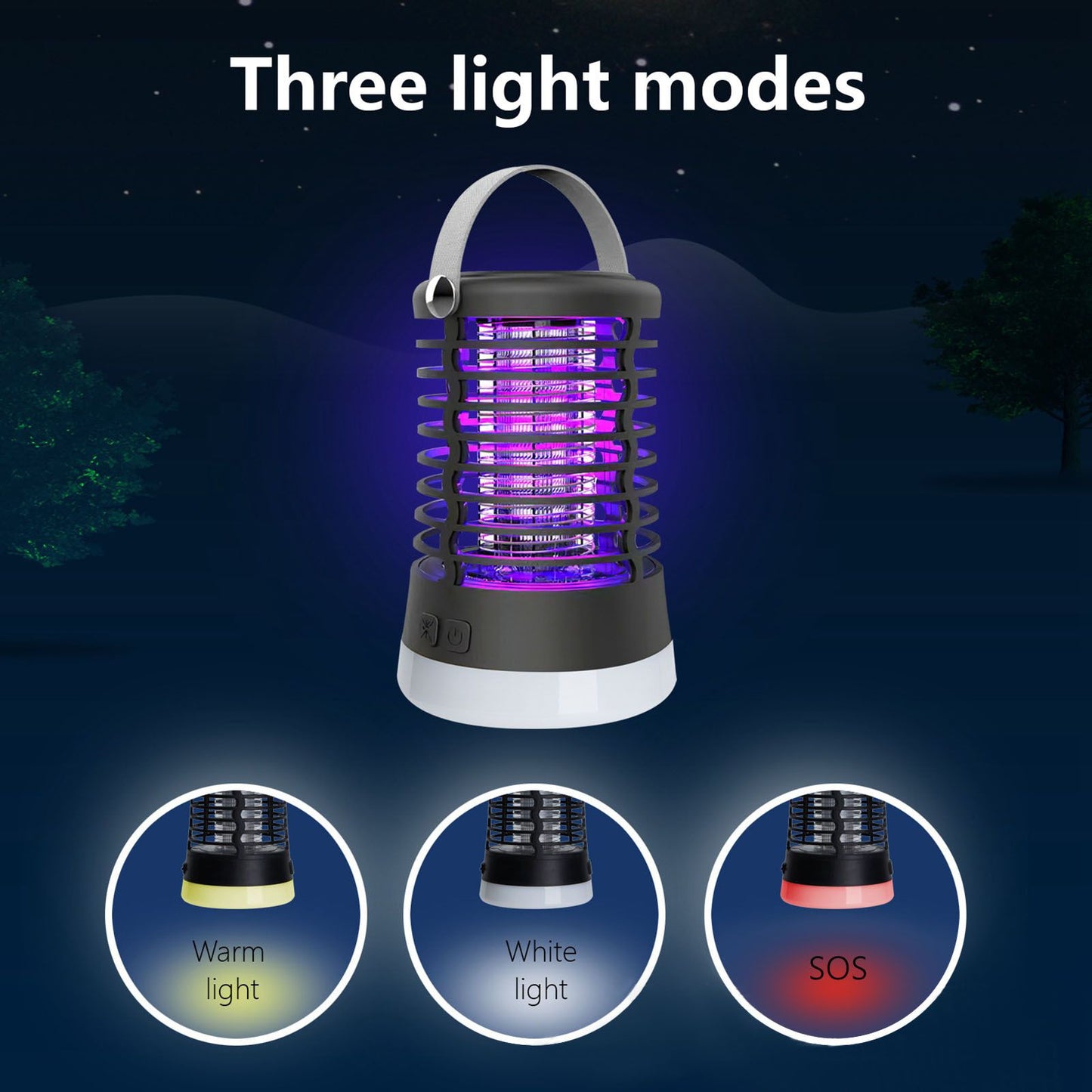 Electric Mosquito Light USB Charging Mosquito Trap Lamp with 3 Light Colors for Bedroom Kitchen Office Garden V1294-YM0523-3119210340611