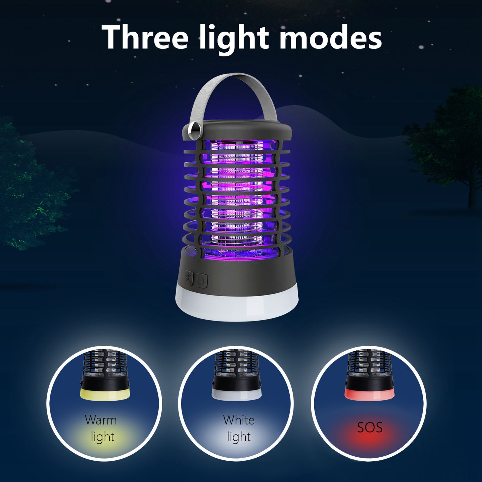 Electric Mosquito Light USB Charging Mosquito Trap Lamp with 3 Light Colors for Bedroom Kitchen Office Garden V1294-YM0523-3119210340611
