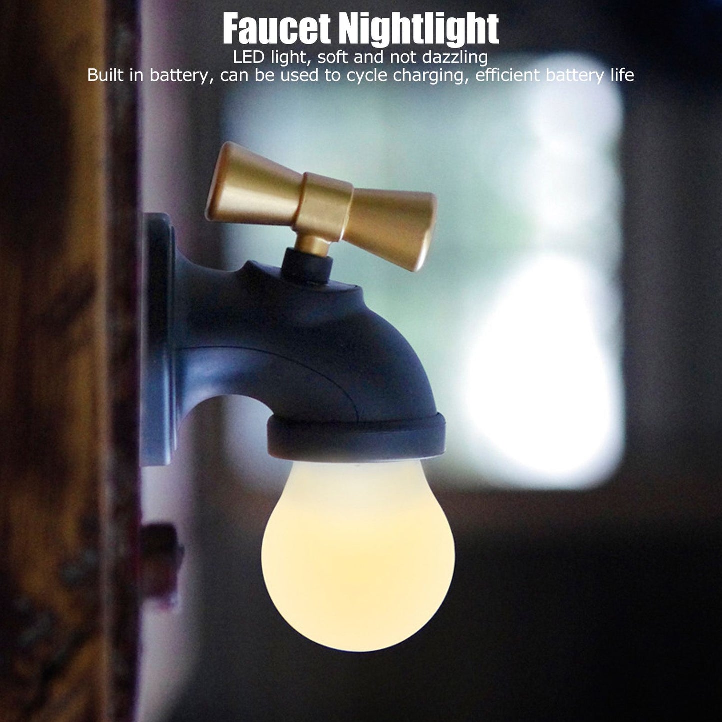 Creative LED Faucet Night Light USB Charging Voice Controlled Induction Bedside Lamp for Corridor V1294-YM0523-3119210340911
