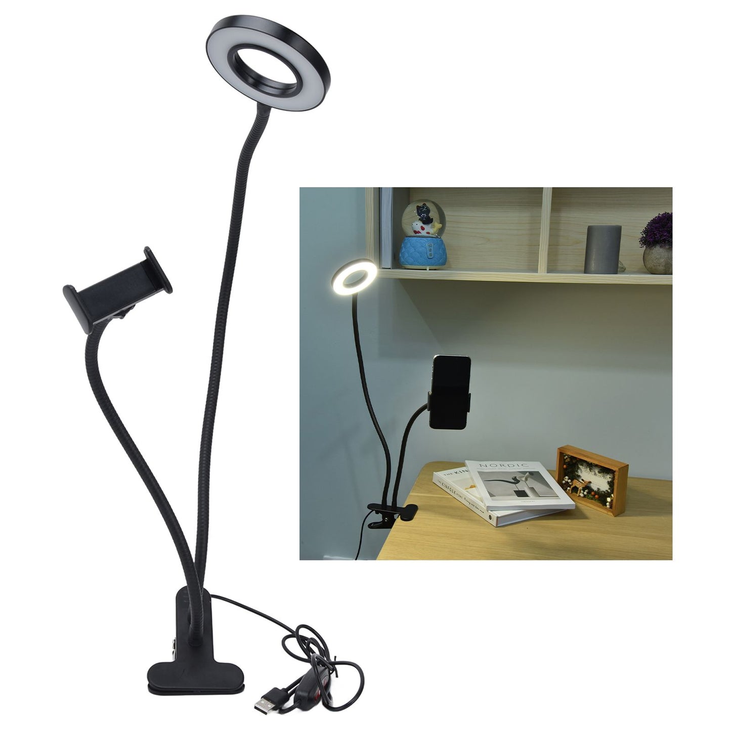 Mobile Phone Live Lighting 3 Colour Adjustable Angle Light Multifunction USB Power Supply Selfie Rings Light V1294-YM0523-3119210341611