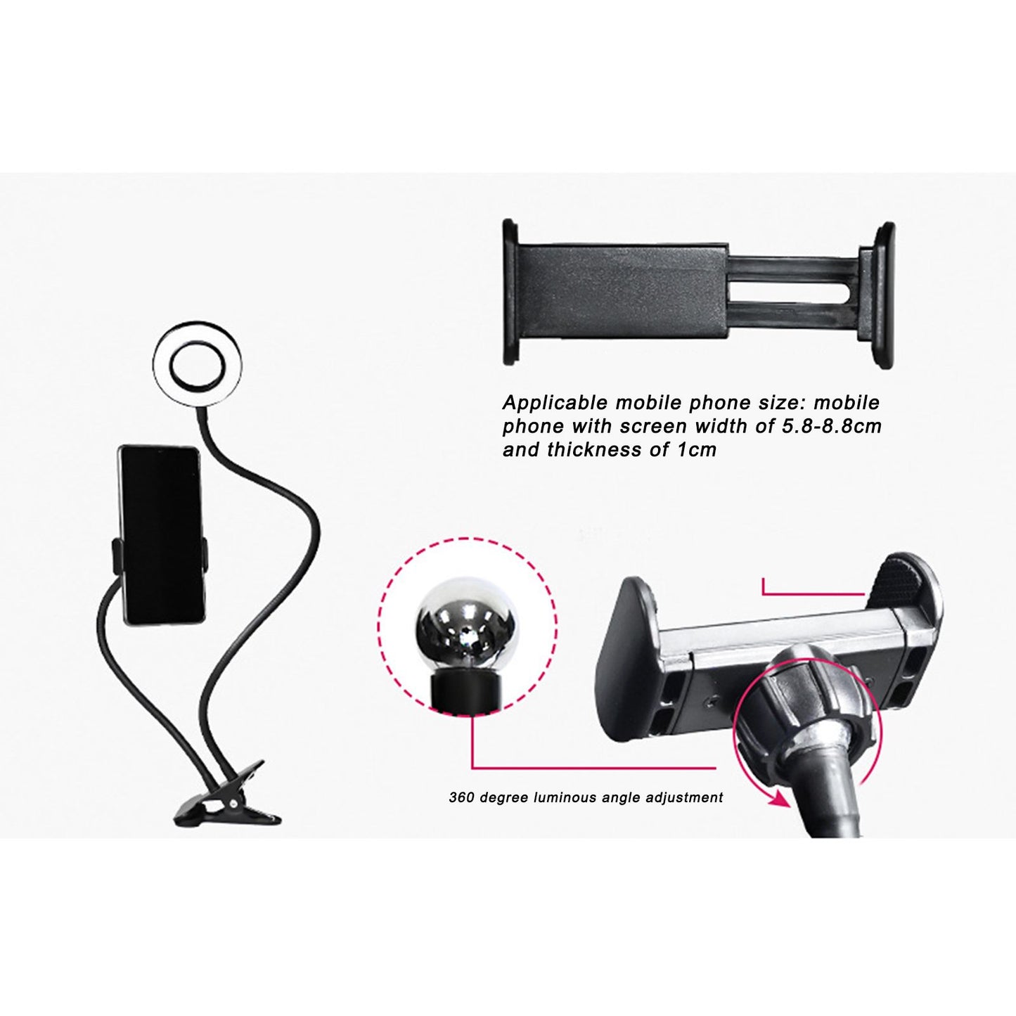 Mobile Phone Live Lighting 3 Colour Adjustable Angle Light Multifunction USB Power Supply Selfie Rings Light V1294-YM0523-3119210341611