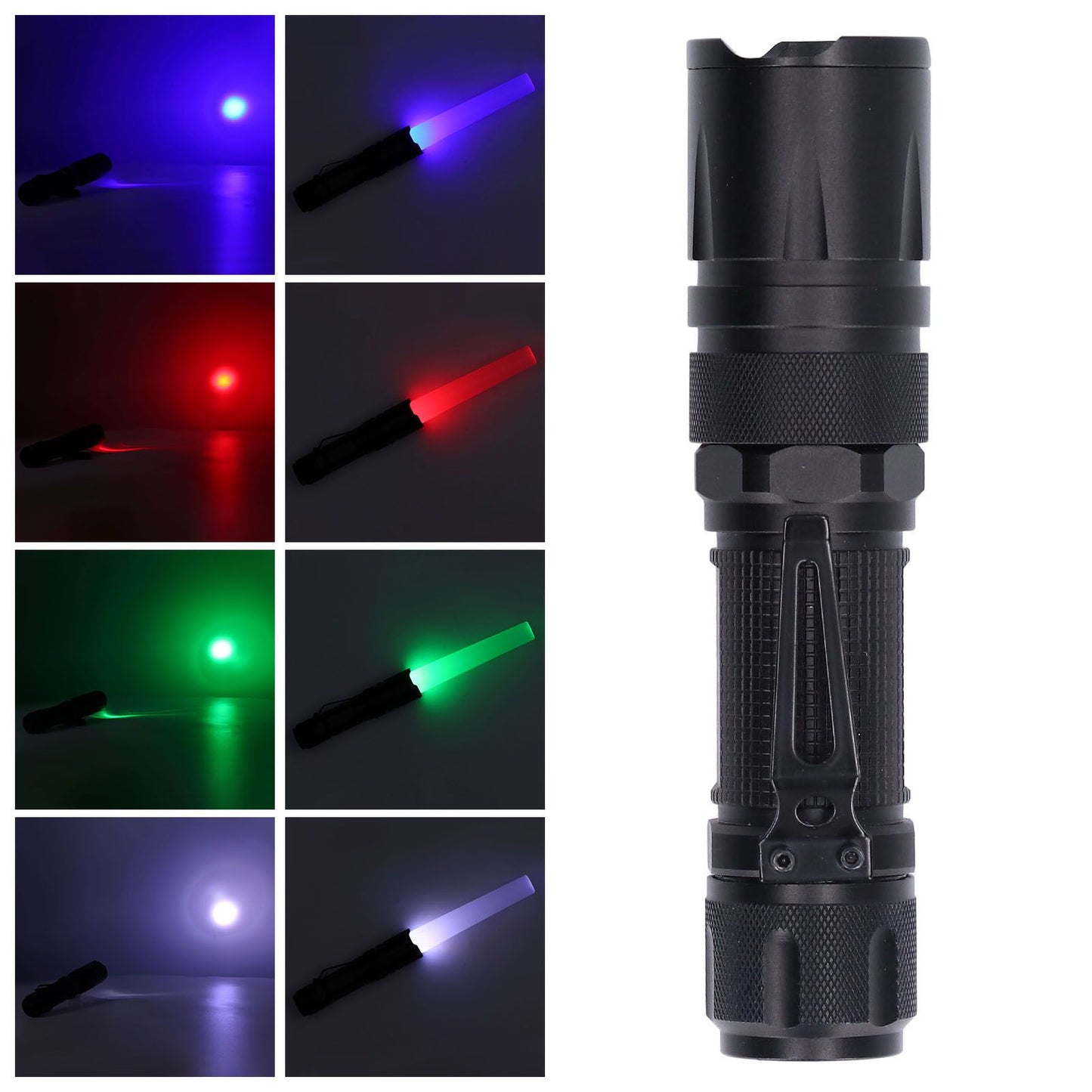 RGBW Flashlight IPX5 Waterproof 4 in 1 4 Colors Lighting 100-200m Range Multi Function Flashlight for V1294-YM0523-3119210343011