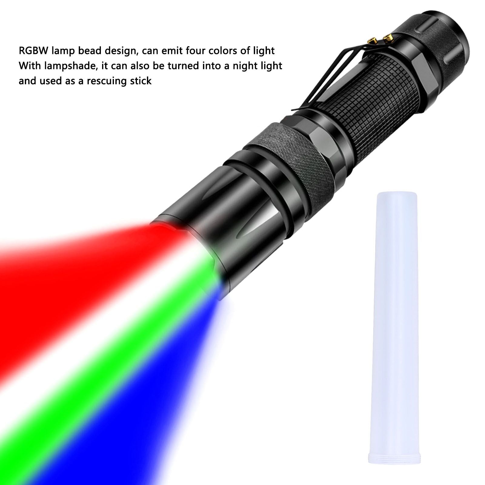 RGBW Flashlight IPX5 Waterproof 4 in 1 4 Colors Lighting 100-200m Range Multi Function Flashlight for V1294-YM0523-3119210343011