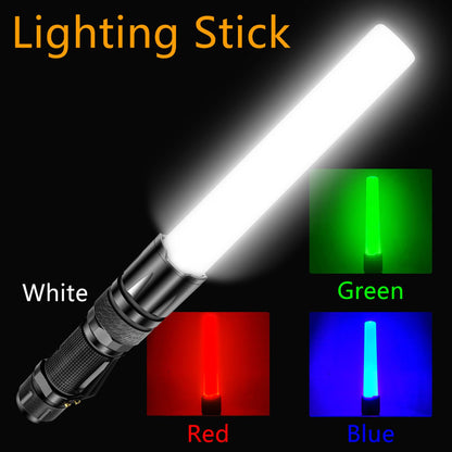 RGBW Flashlight IPX5 Waterproof 4 in 1 4 Colors Lighting 100-200m Range Multi Function Flashlight for V1294-YM0523-3119210343011