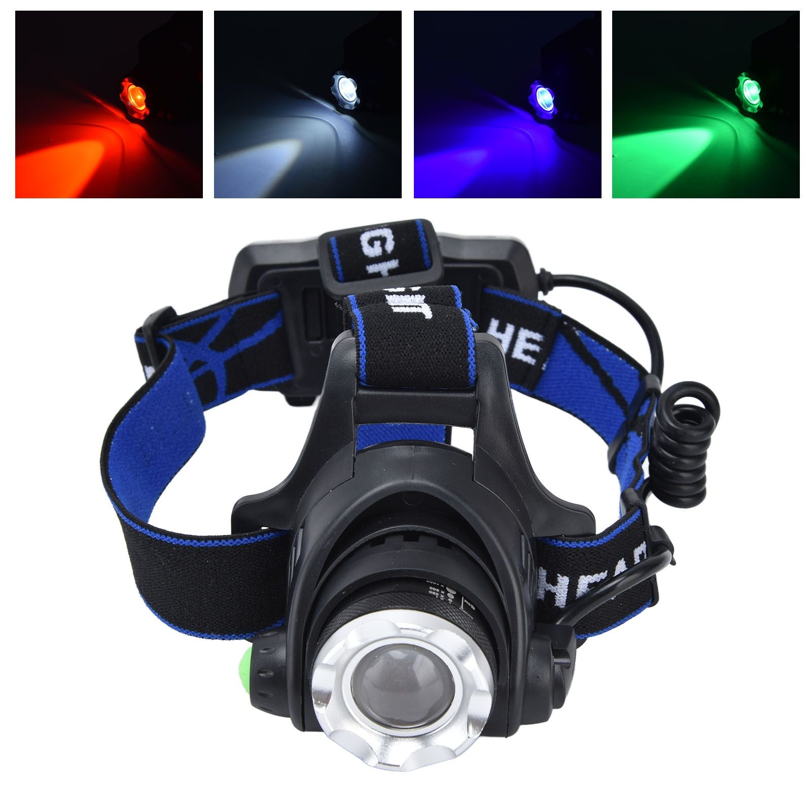 4 in 1 RGBW Focus Headlamp Telescopic Zoom USB Rechargeable Super Bright Headlight for Fishing V1294-YM0523-3119210343211
