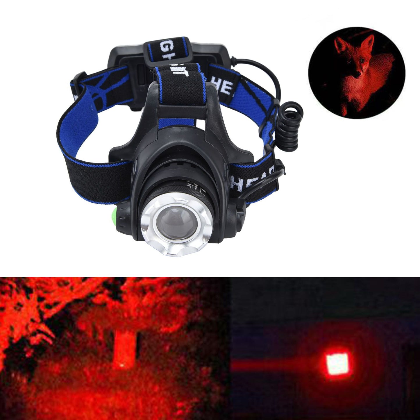 4 in 1 RGBW Focus Headlamp Telescopic Zoom USB Rechargeable Super Bright Headlight for Fishing V1294-YM0523-3119210343211