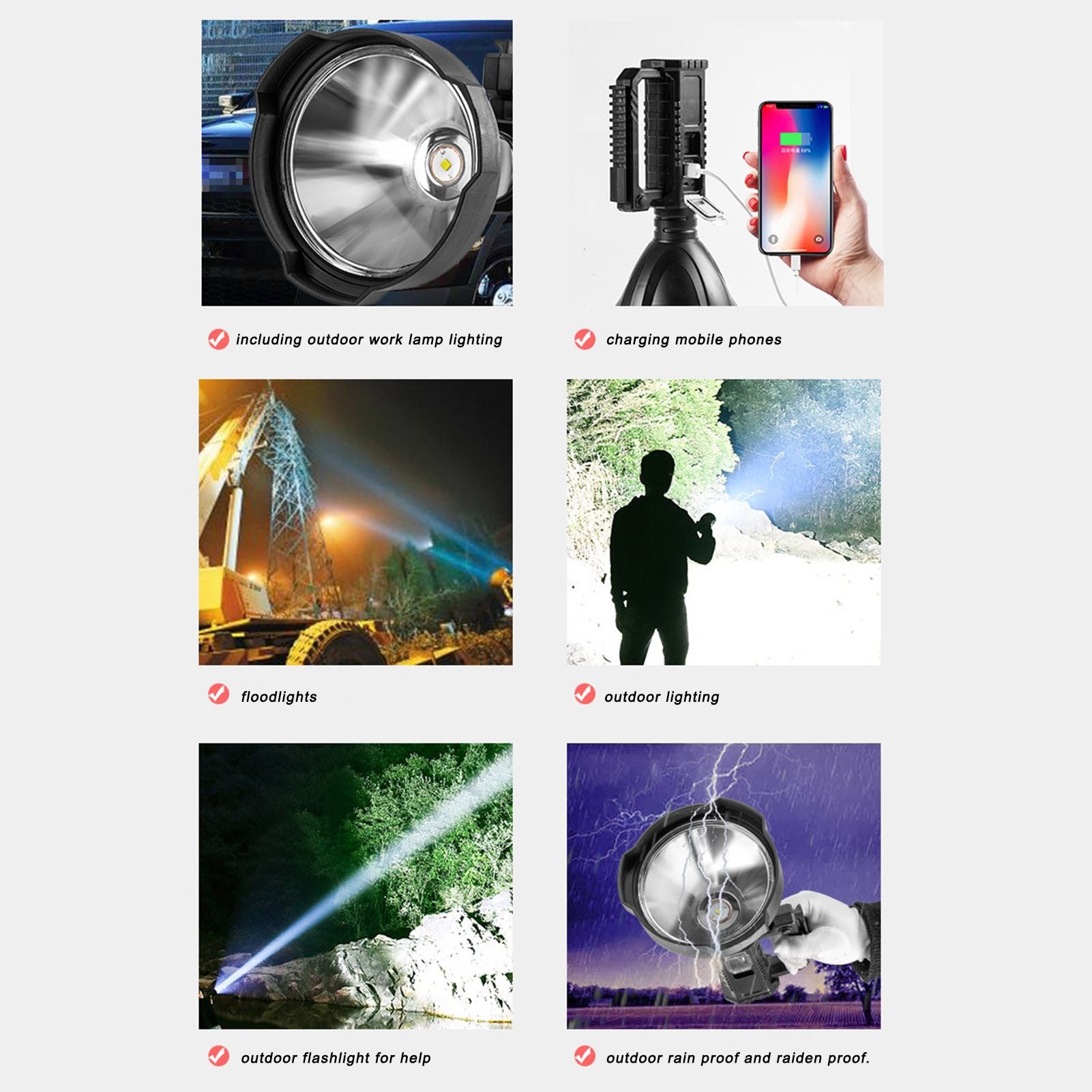 P50 Super Bright LED Searchlight Dual Light Source USB Rechargeable Waterproof Spotlight for Adventure Tourism V1294-YM0523-3119210344111