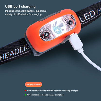 LED Headlamp Multifunctional Adjustable Angle Waterproof USB Charging Motion Sensor Portable Head Flashlight V1294-YM0523-3119220000611