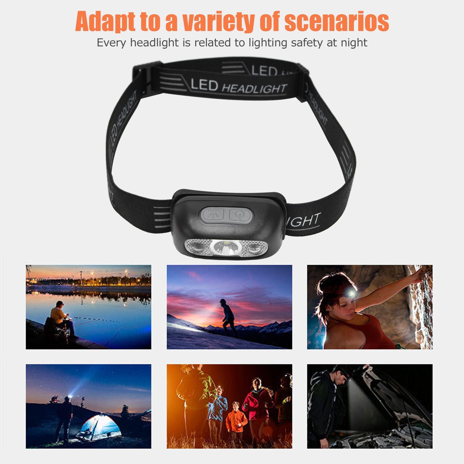 Head Lights Mini USB Charging Outdoor Adventure Gesture Sensing LED Sensor Headlight for Cycling Fishing V1294-YM0523-3119220000711