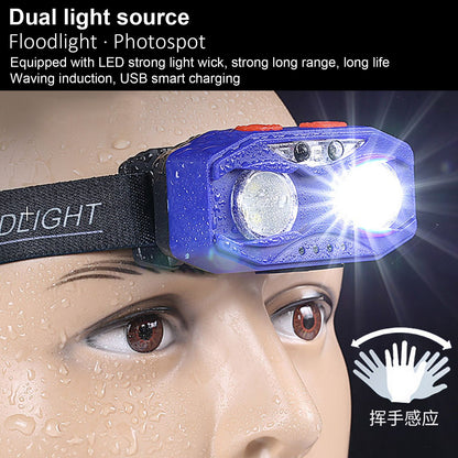 LED Headlamp Smart Switch Waving Induction USB Charging Waterproof Dual Light Source Adjustable Headband Light V1294-YM0523-3119220002011