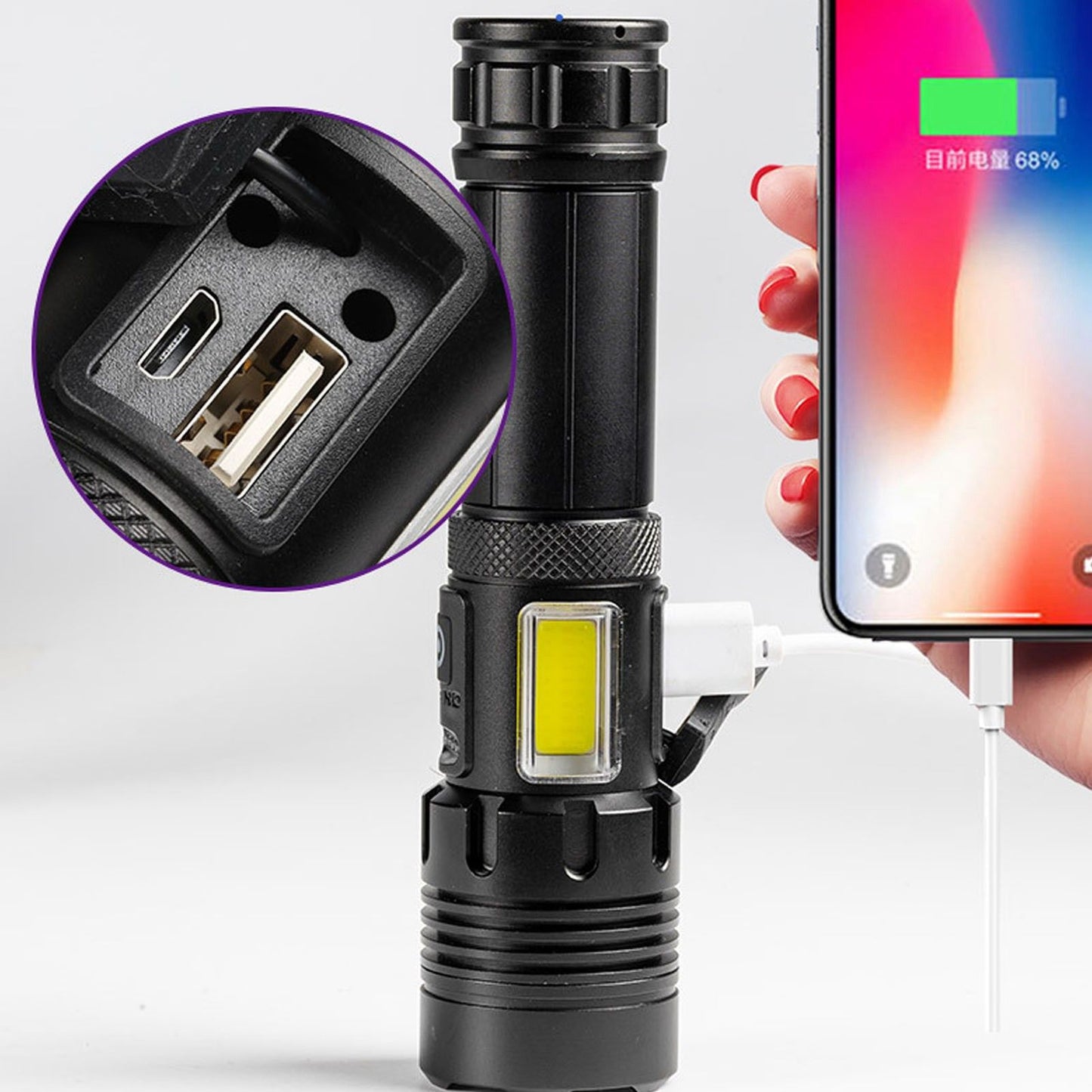 Glare Flashlight Super Bright Waterproof Zoomable with Power Display for Outdoor V1294-YM0523-3119220002211