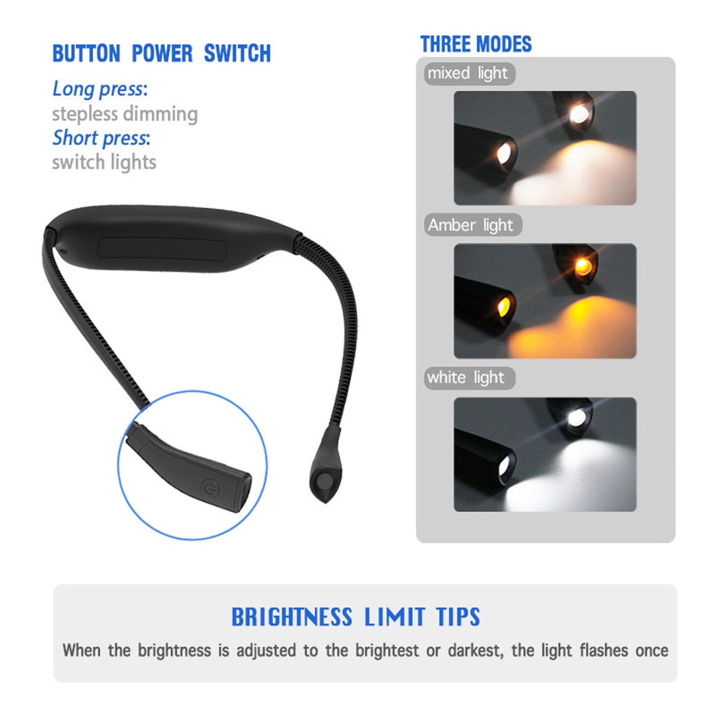 Neck Book Light USB Rechargeable Portable LED Neck Hanging Lamp for Reading RepairmentBlack V1294-YM0523-3119220003011
