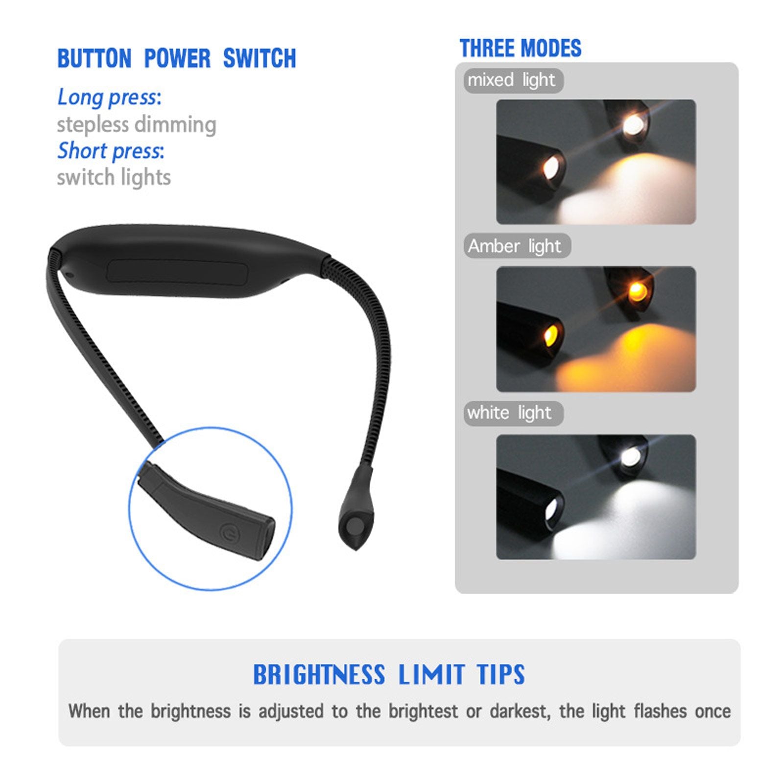 Neck Book Light USB Rechargeable Portable LED Neck Hanging Lamp for Reading RepairmentBlack V1294-YM0523-3119220003011