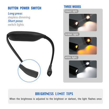 Neck Book Light USB Rechargeable Portable LED Neck Hanging Lamp for Reading RepairmentBlack V1294-YM0523-3119220003011