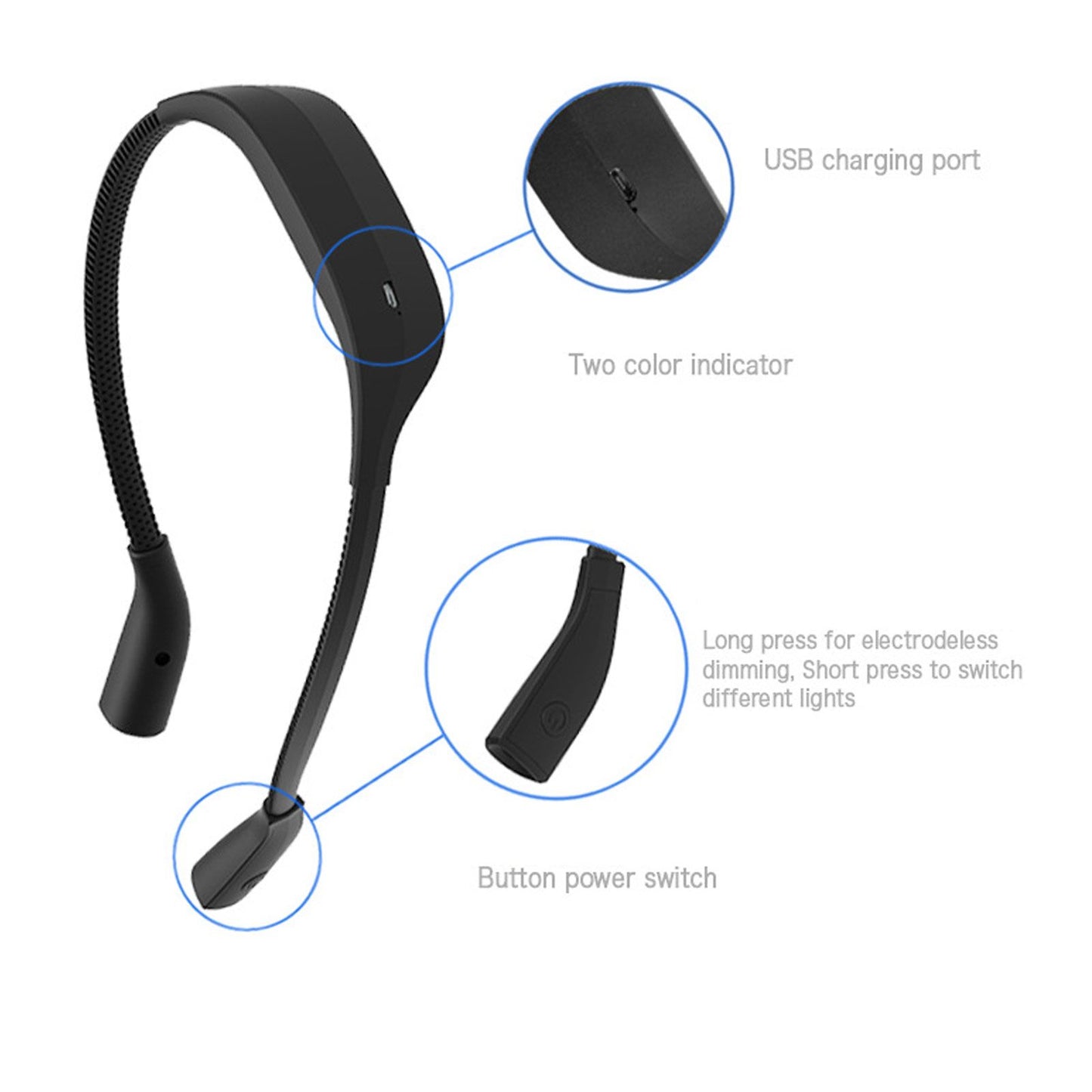 Neck Book Light USB Rechargeable Portable LED Neck Hanging Lamp for Reading RepairmentBlack V1294-YM0523-3119220003011