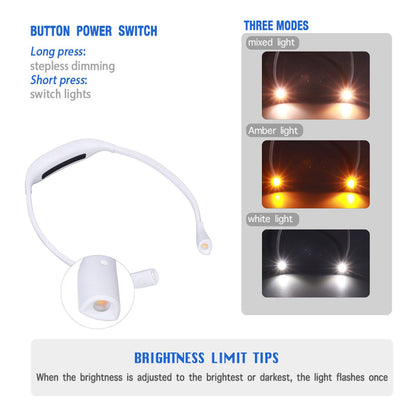 Neck Book Light USB Rechargeable Portable LED Neck Hanging Lamp for Reading RepairmentWhite V1294-YM0523-3119220003012