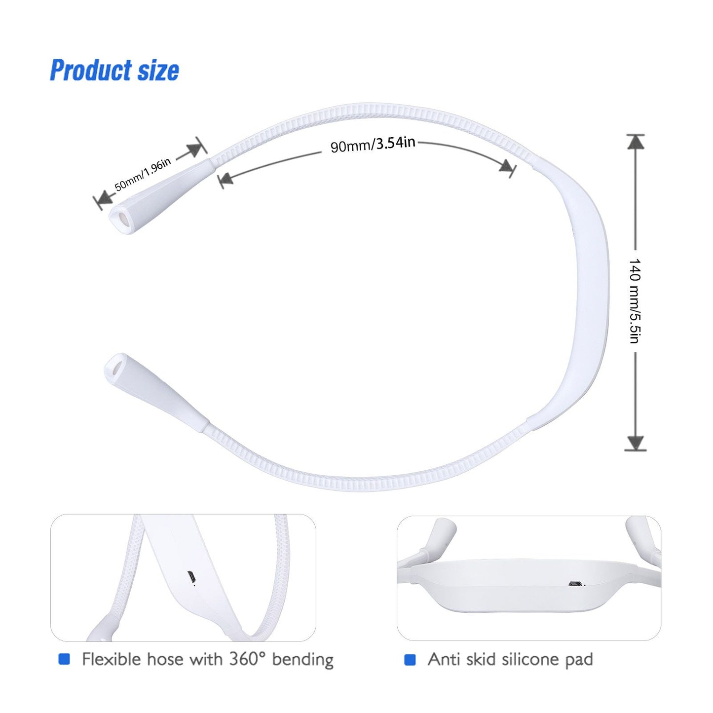 Neck Book Light USB Rechargeable Portable LED Neck Hanging Lamp for Reading RepairmentWhite V1294-YM0523-3119220003012