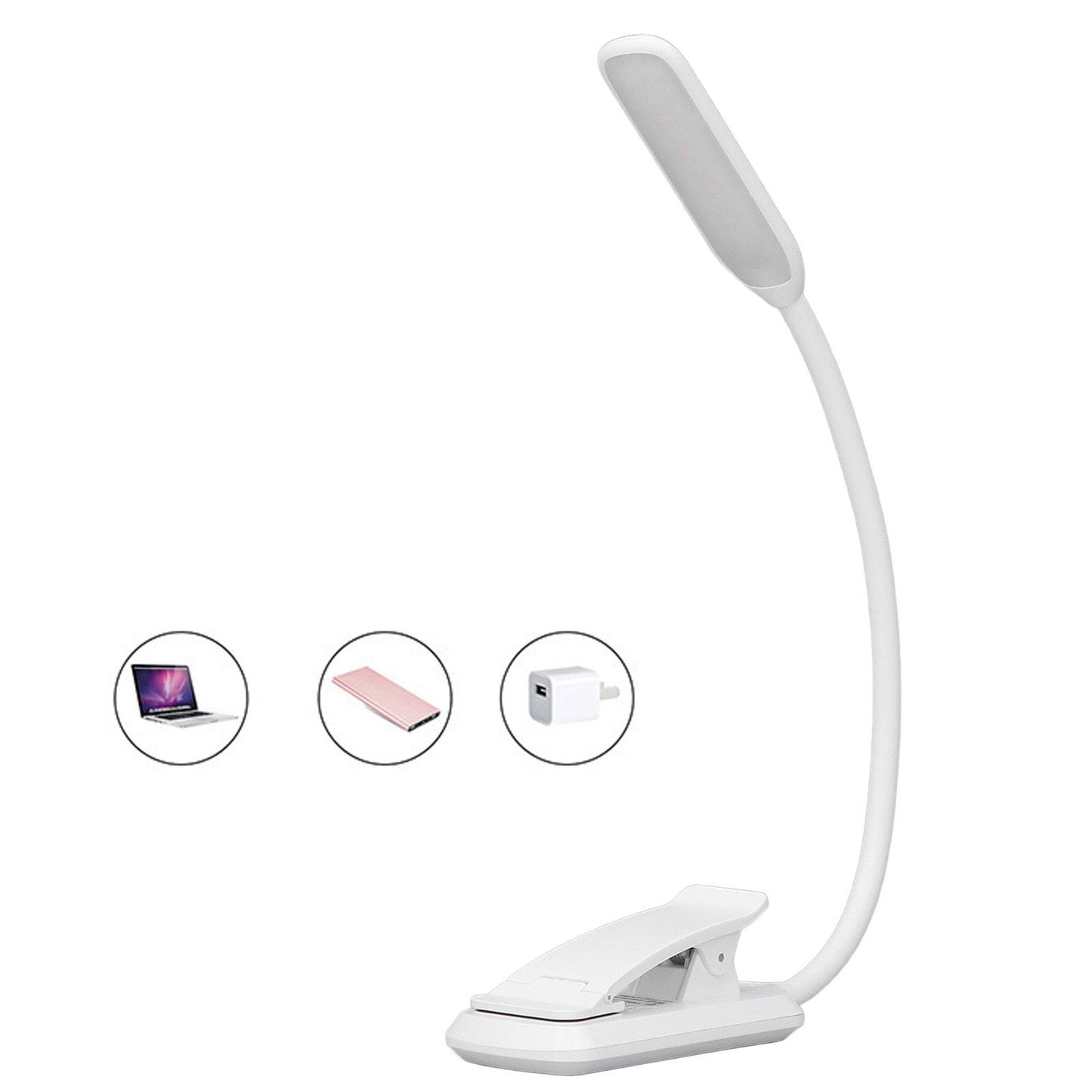 LED Desk Lamp Clip Design Three Level Adjustment Mini Foldable White USB Touch Table Light V1294-YM0523-3119220003511