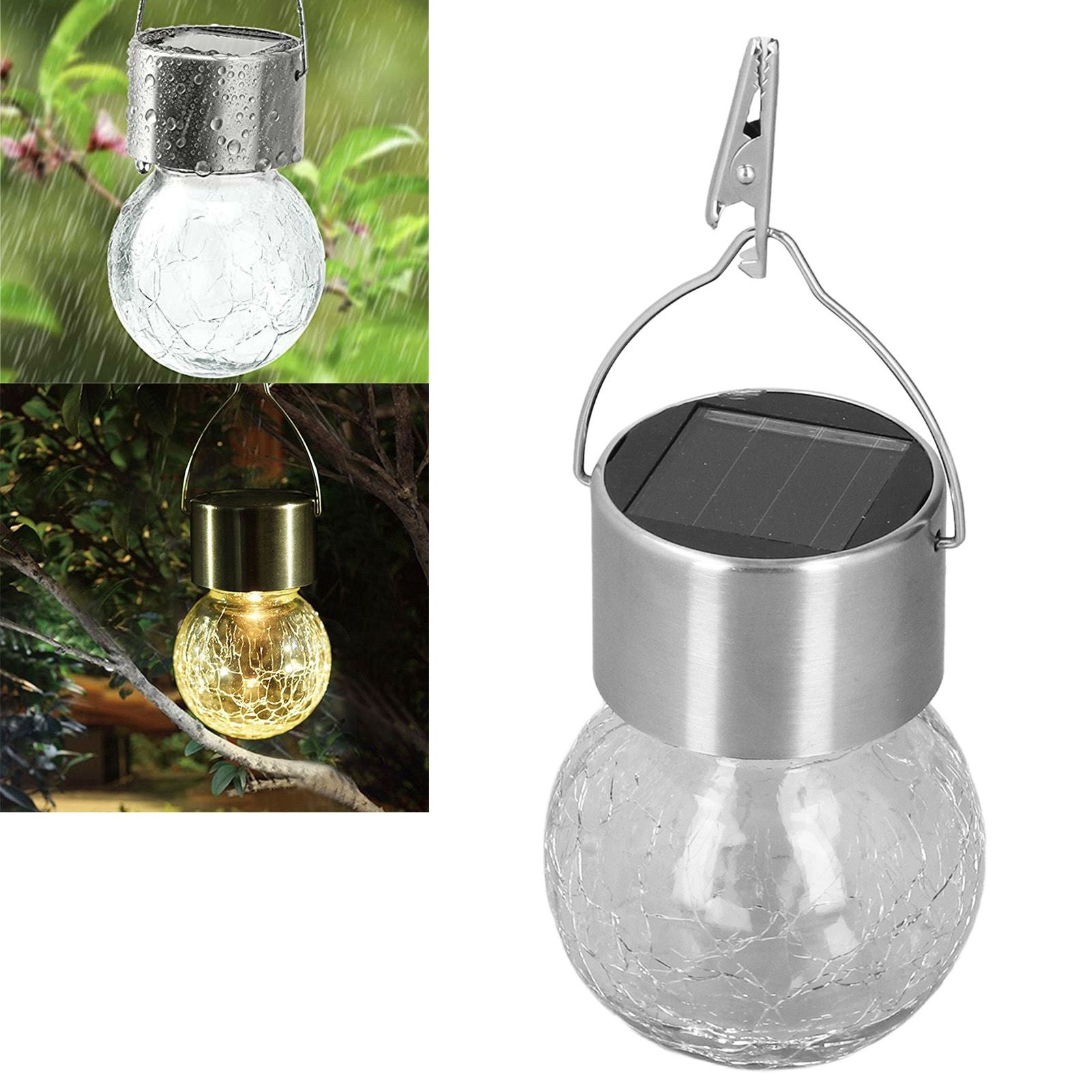Hanging Solar Lights Glass Ball Shape Crack Pattern Energy Saving Solar Charging Automatic Sensing Bulbs for V1294-YM0523-3119220003711