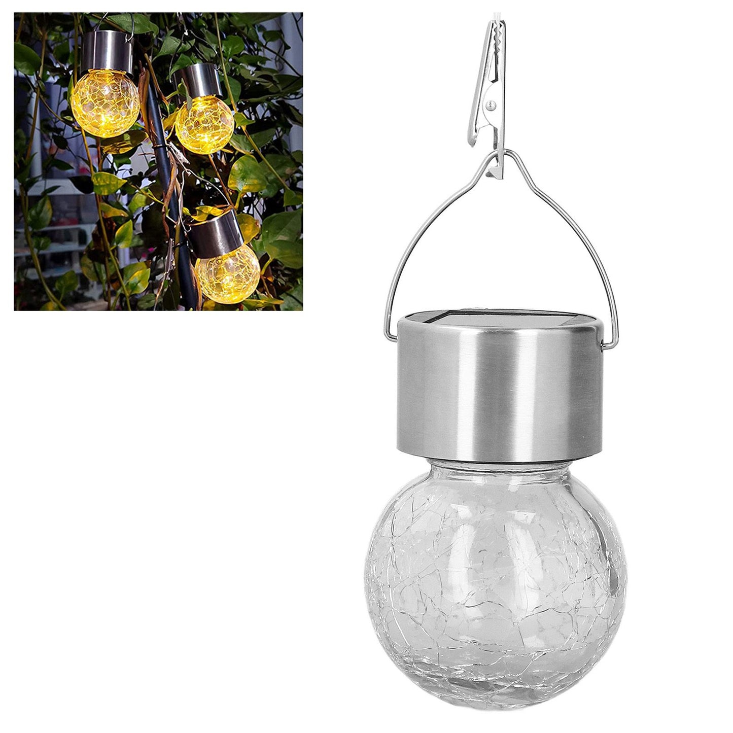 Hanging Solar Lights Glass Ball Shape Crack Pattern Energy Saving Solar Charging Automatic Sensing Bulbs for V1294-YM0523-3119220003711