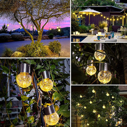Hanging Solar Lights Glass Ball Shape Crack Pattern Energy Saving Solar Charging Automatic Sensing Bulbs for V1294-YM0523-3119220003711