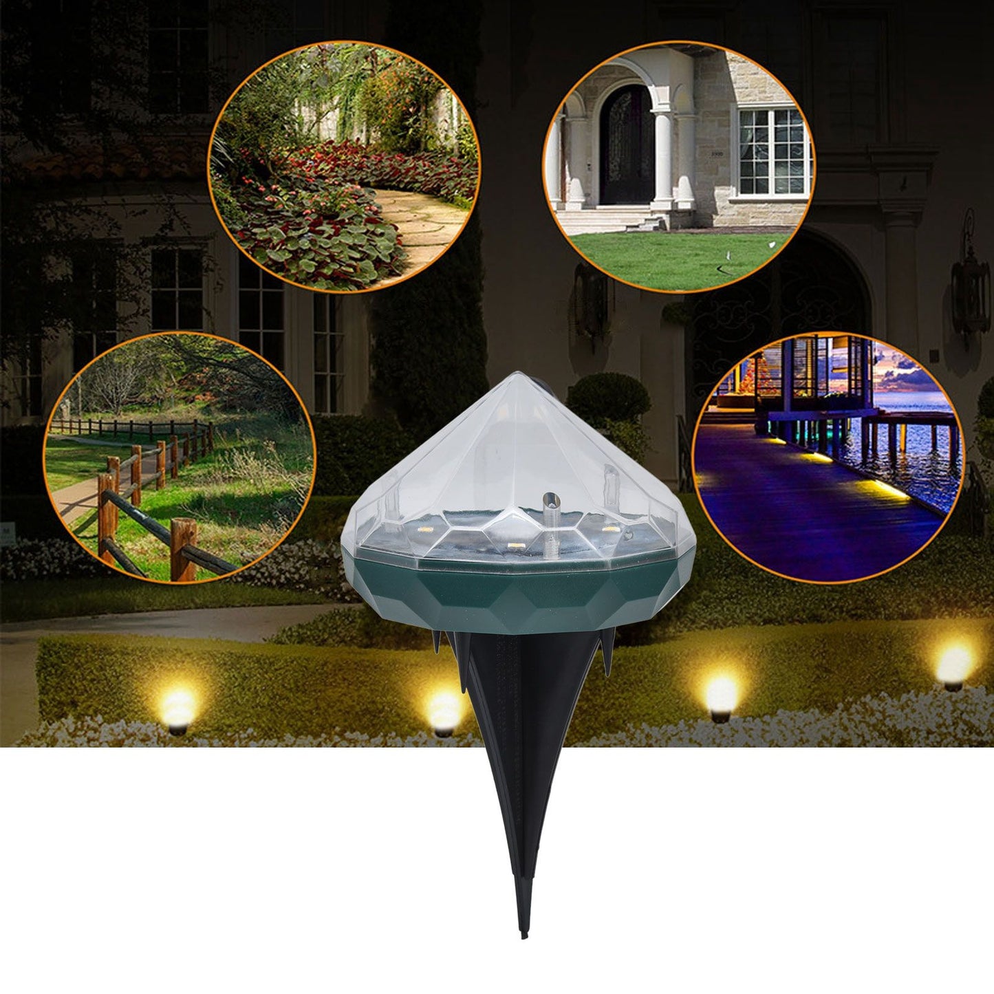 Solar Lawn Light Unique Diamond Design Waterproof LED Ground Insert Lamp for Courtyards Gardens Parks V1294-YM0523-3119220004111